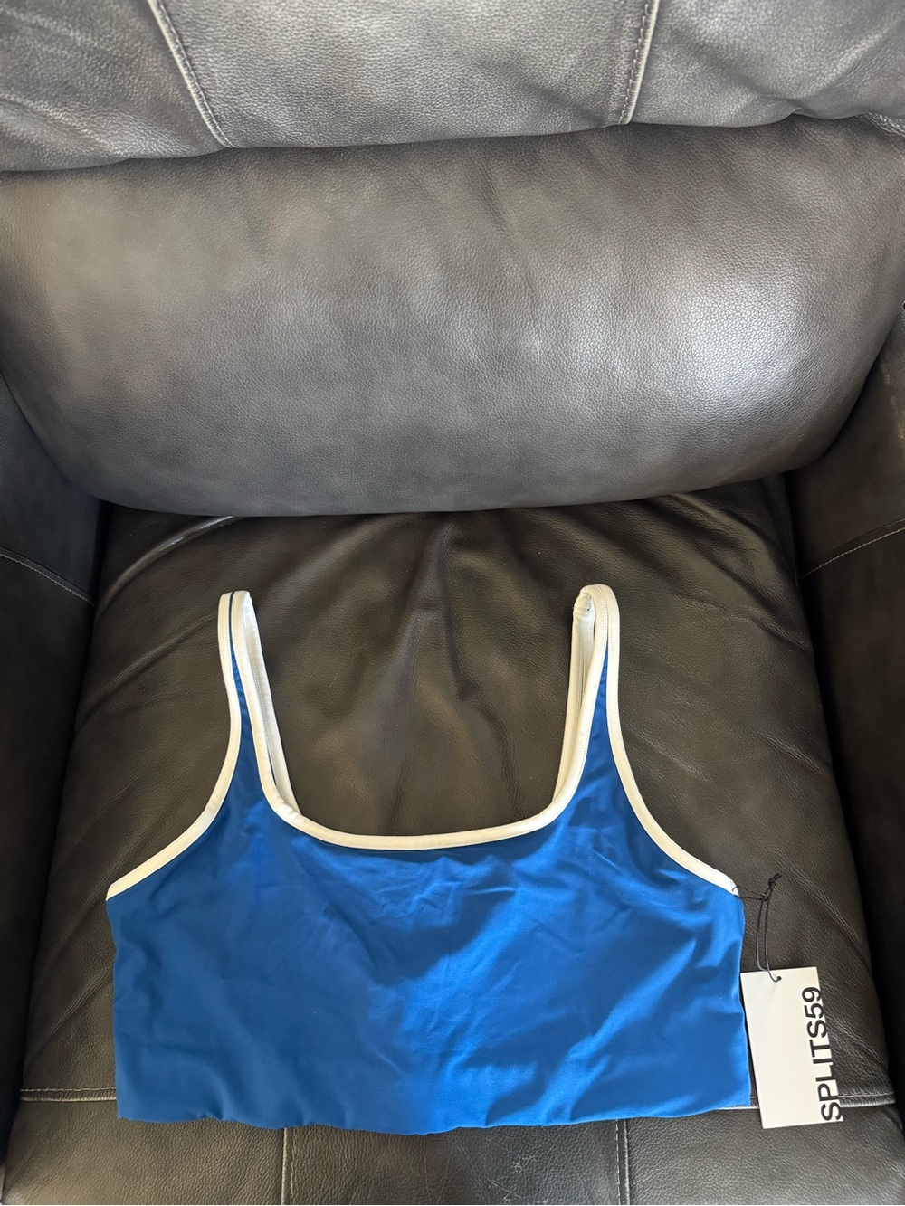 Splits59 Blue Crop Sports Bra with White Binding